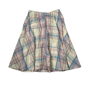 Vintage 80s Pastel Plaid A-Line Knee Length Skirt Sparkle Pink Blue Girls 14